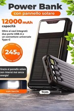 Power Bank Ricarica Energia Solare 12000 mAh 8 Porte USB C + Micro + Torcia LED