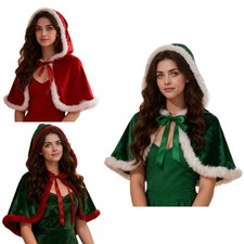Women Christmas Hooded Cloak Santa Claus Cosplay Costume Cape Xmas Shawl Wrap