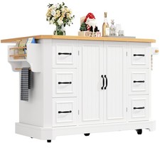 Mobile Kitchen Island Cart w/ Drawers, Adjustable Worktop, Storage Cabinet White