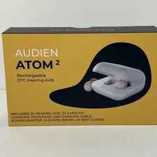 Audien ATOM 2 Wireless Rechargeable OTC Hearing Aids Left And Right New Open Box