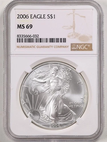 2006 1oz Silver American Eagle MS69 NGC 8335666-032