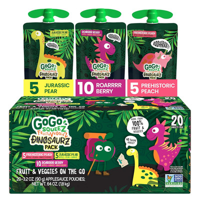Fruit & veggieZ Applesauce and Puree Variety Pack, Jurassic Pear, Roarrrr Berry 