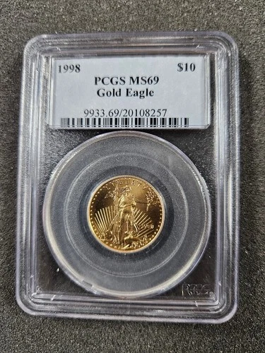 🌟 1998 $10 1/4 oz Gold American Eagle Coin PCGS MS69