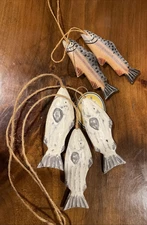 Wooden fish On Stringer Line Garland Marine Fishing Decor