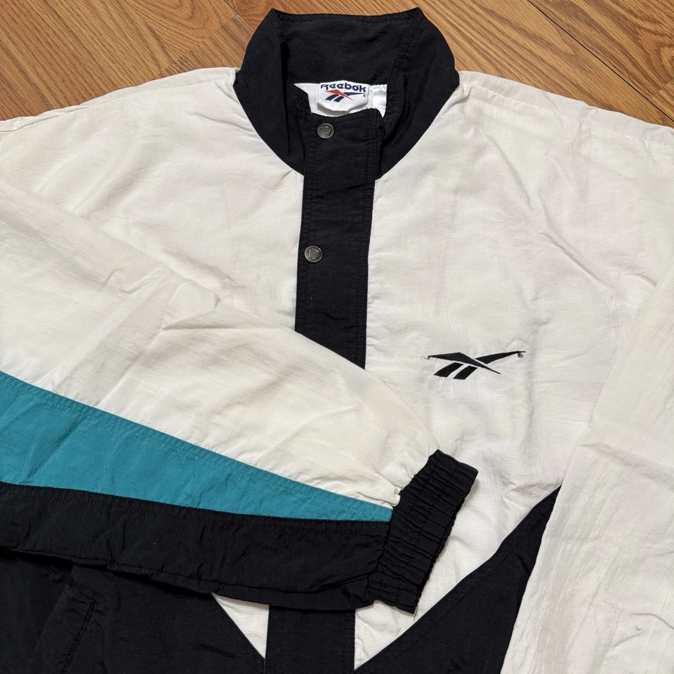 Vintage Reebok Color Block Windbreaker Jacket Teal Large Hip Hop Streetwear 90s - Image 4 of 4