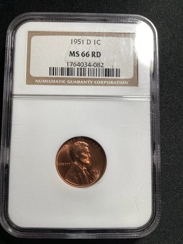 Beautiful High Grade 1951-D Lincoln Cent.  NGC GRADED MS66 RED