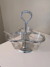 Vintage Irvinware Condiment Caddy Server Lazy Susan Glass Chrome MCM Relish USA