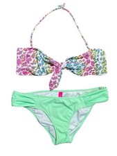 Victoria  s Secret 2 piece bikini pastel leopard top M w/pastel green bottom XS