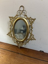 Vintage Ornate Oval Solid Brass Hanging Mirror Victorian Style Picture Frame