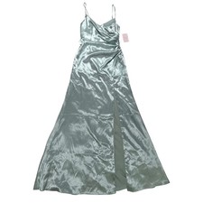 Birdy Grey Catherine Shiny Satin Sage Green Bridesmaid Maxi Dress - S
