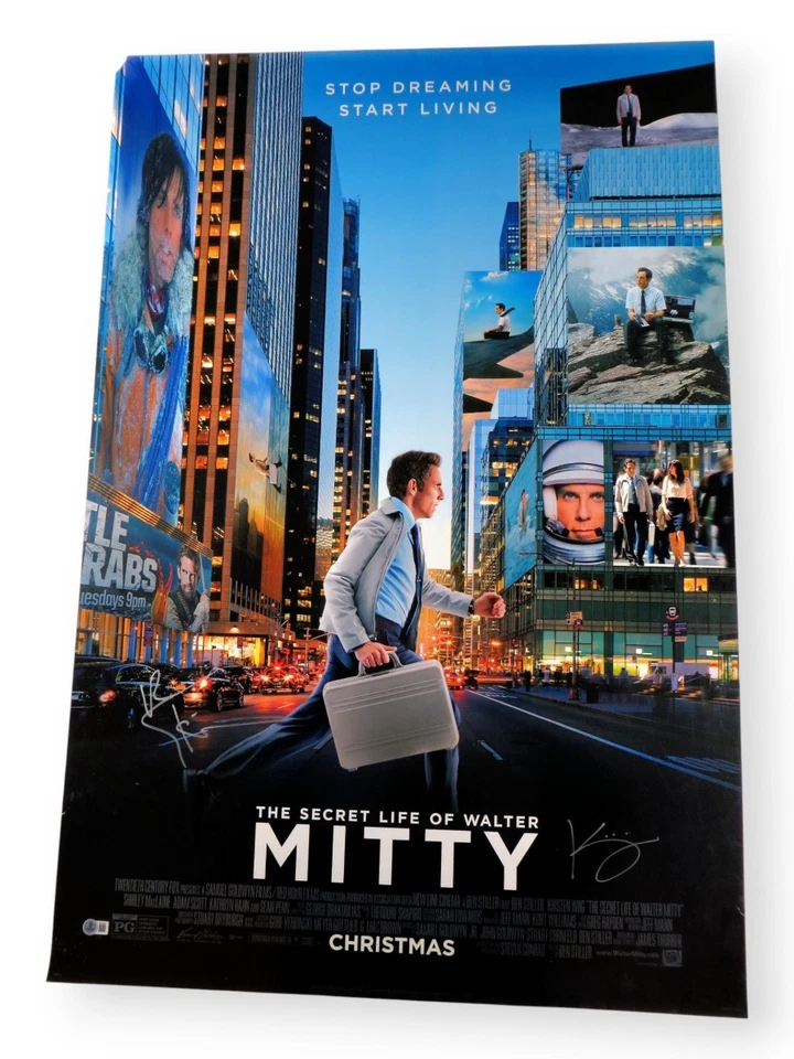 本·斯蒂勒·克里斯汀·维格签名亲笔签名 27X40 电影海报沃尔特·米蒂·巴斯