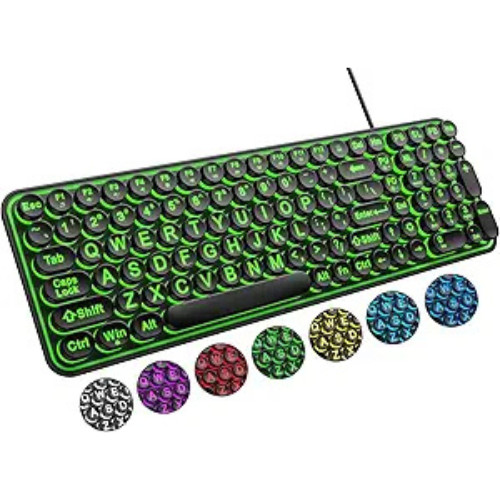 Large Print Backlit Keyboard, Wired USB Lighted Computer Keyboards with 7-Color
