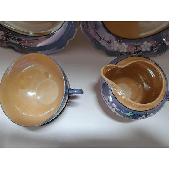 Juego de 5 lusterware vintage "Brillant Bird and Cherry Blossoms" Foto 2 de 4