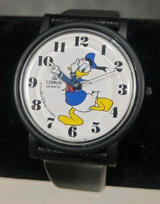 Vintage 90's Lorus Disney Donald Duck Watch Mens 34mm Black NOS New Battery 