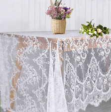 White Lace Tablecloth 60  120 Inch for Rustic Boho Wedding Bridal Shower Party