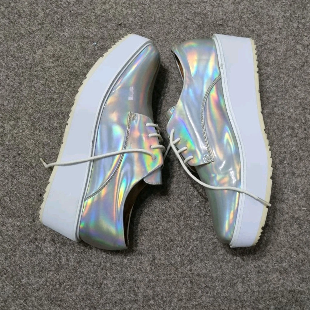 Prada Milano Shoes Women Holographic Oxford Platform Lace Up Iridescent Sz 8 Us thumbnail 4