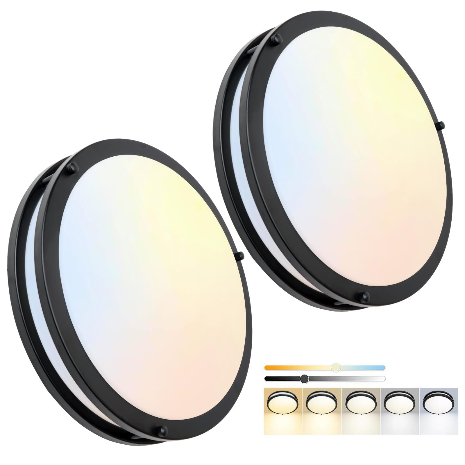 OOWOLF 12inch LED Flush Mount Ceiling Light Fixture Dimmable Matte Black, Eas...