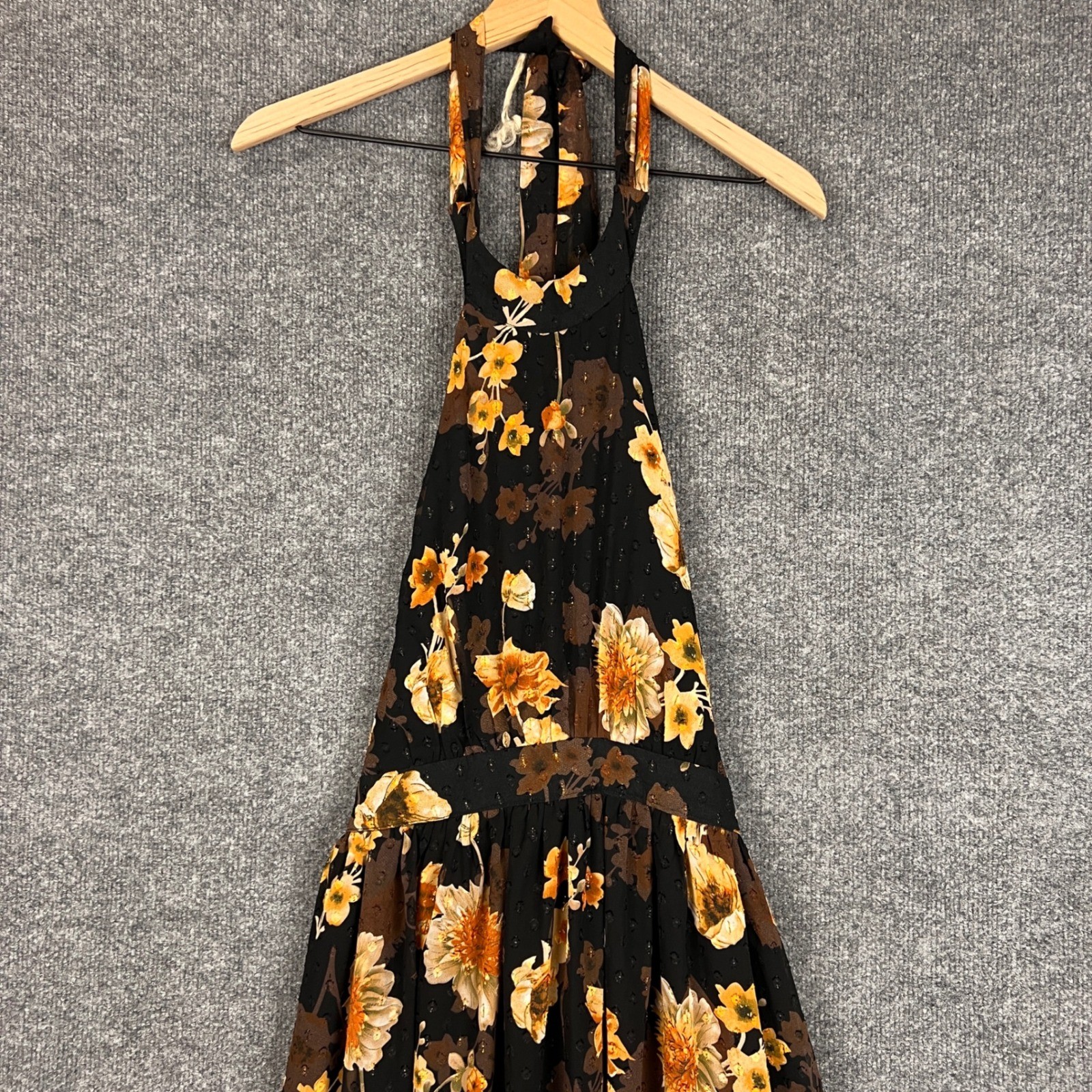 Lulus Black Floral Halter Madi Dress XL Evening Party Boho Flowy
