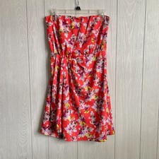 Express Pink Red Floral Print Strapless Dress Size S