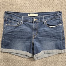 Levi's Womans 32 Denim Jean Shorts Blue Medium Wash Stretch Mid Rise Cuffed