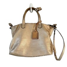 Reed Krakoff Pebble Leather Turnlock Zip Top Medium Metallic Shoulder Bag Euc