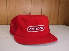 VTG NOS Conoco Patch Trucker Hat Red White Letters Unitog USA Snap Back