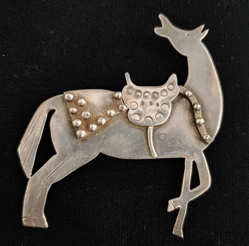 Vintage Sterling Native American Navajo Pferd Brosche Pin