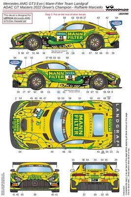 LB Production 1/24 Mercedes AMG GT3 Evo Mann-Filter ADAC '22 Champ Decal LB24086