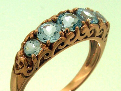 R163 Genuine 9K, 14K or 18K Gold Natural Aquamarine Bridge Eternity Ring yr size