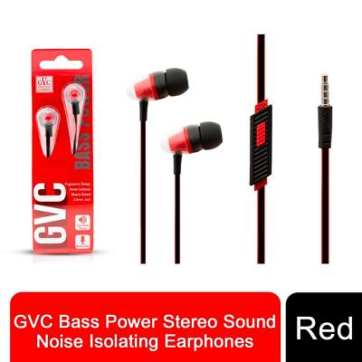 GVC Bass Power Stereo Sound Earphones Red UK