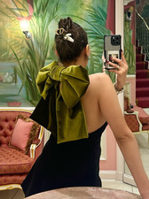 ZARA Black Olive Velvet Maxi Bow Mini Dress Size S Bloggers Fave 9058/777 XMAS