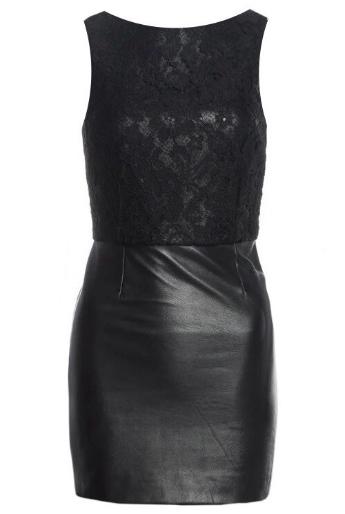SAINT LAURENT⚡️2015 Abito in pelle e pizzo senza maniche in guaina taglia 40 L