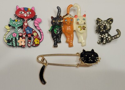 Beautiful Rhinestone Enamel Cat Brooch Pin Lapel Jewelry Lot FREE SHIPPING E30