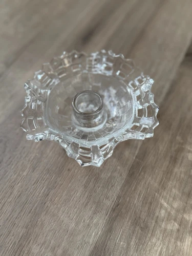 FENTON BASKET WEAVE CLEAR GLASS FOOTED CANDLE STICK HOLDER Vintage MCM