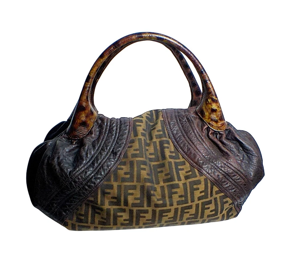 Fendi Zucca Nappa Nuvolata Vitello Tortuga Spy Bag Tobacco Brown Leather & Canva - Image 2 of 4