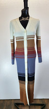 Vigoss Sweater Dress Multi-Color Strips Long Sleave Button Front Size M. Retro