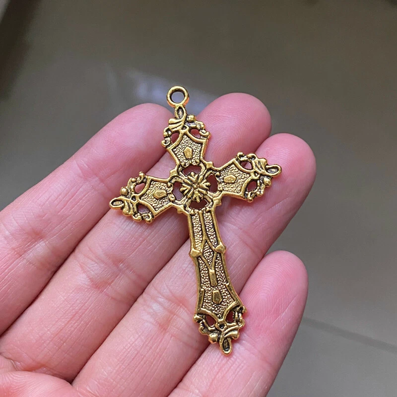 4PCS 56x37mm Large Gothic Cross Charms Antique gold Tone Pendants Making