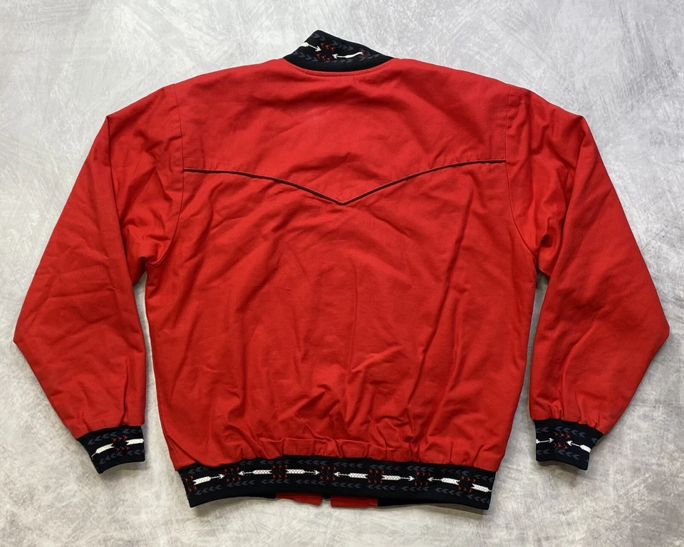 Vintage Tex Tan Western Bomber Jacket Size Large Plaid Lined Red - Изображение 2 из 4