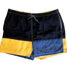 Vtg 90's Nautica Blue Yellow Color Block NYLON Trunks SWIM Suit Boat SURF Shorts