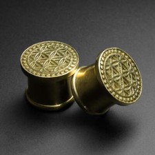 Brass Flower Of Life Double Flare Tunnel | Italian Brass Ear Gauges Stretchers