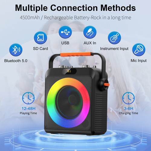 Karaoke Machine with 2 Microphones Party Bluetooth Speaker For Music Player Sing - Picture 12 of 18