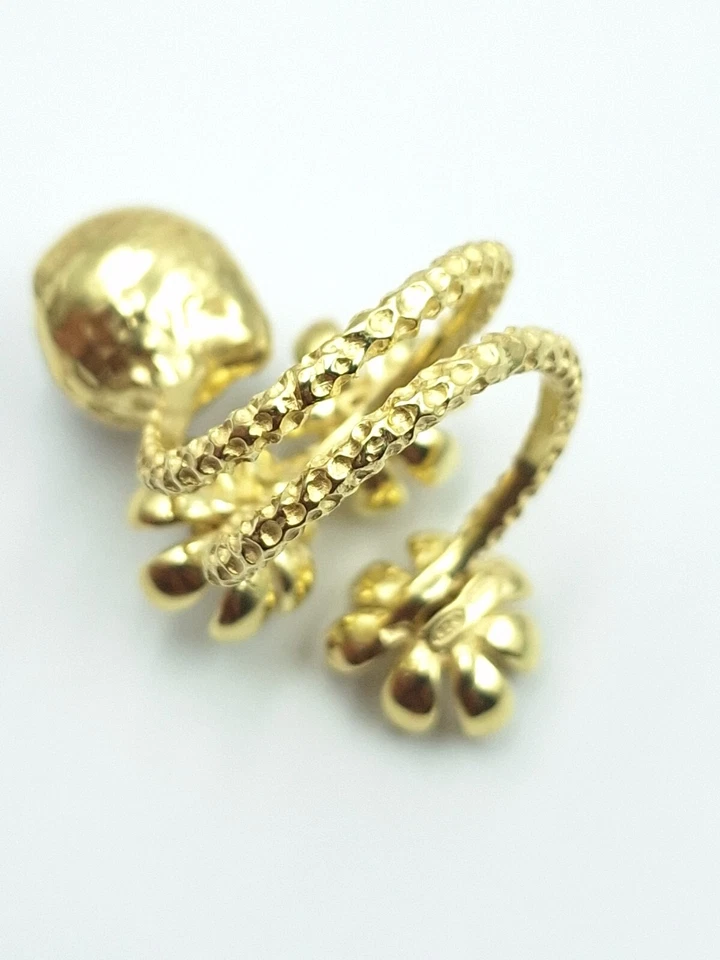 ANELLO ARGENTO 925 DORATO SMERALDI E PERLE NATURALI  REGOLABILE  DONNA ORO  - Immagine 3 di 4