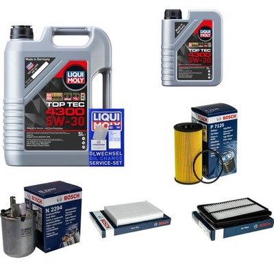 BOSCH Inspektionspaket 6 L Liqui Moly Top Tec 4300 5W-30 für Renault Koleos II