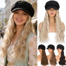 Women Curly Wig Beret Baseball Hat with Synthetic Hair Wigs Natural Water Wavy