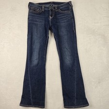 True Religion Becca Mid Rise Bootcut Blue Denim Jeans Pink Stitching Womens 28