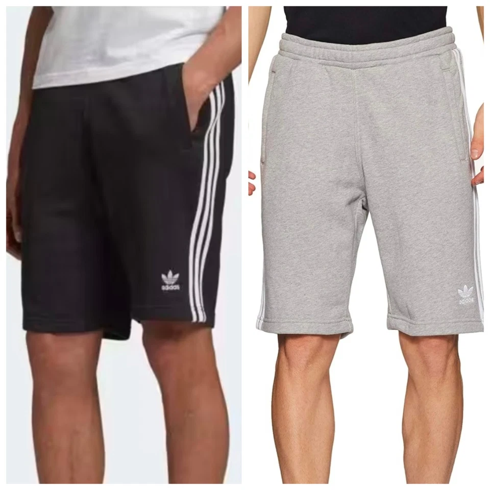 Adidas Originals Men's 3 Stripes Shorts Cotton Fleece Black Grey S M L XL - Image 1 of 1