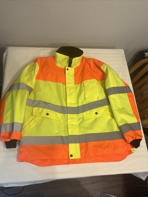 Men's High Visibility SAFETY JACKET LARGE HVJ01 Strokin Yellow/Orange Reflective