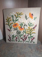 Antique Cross Stitch Needlework Tree Of Life Squirrel Deer Nature Folk Art 12"