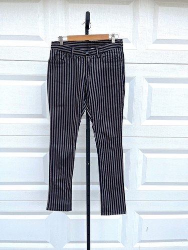 H&M Black Gray Vertical Striped Skinny Jeans Drainpipes 8 Garage Punk Goth Psych