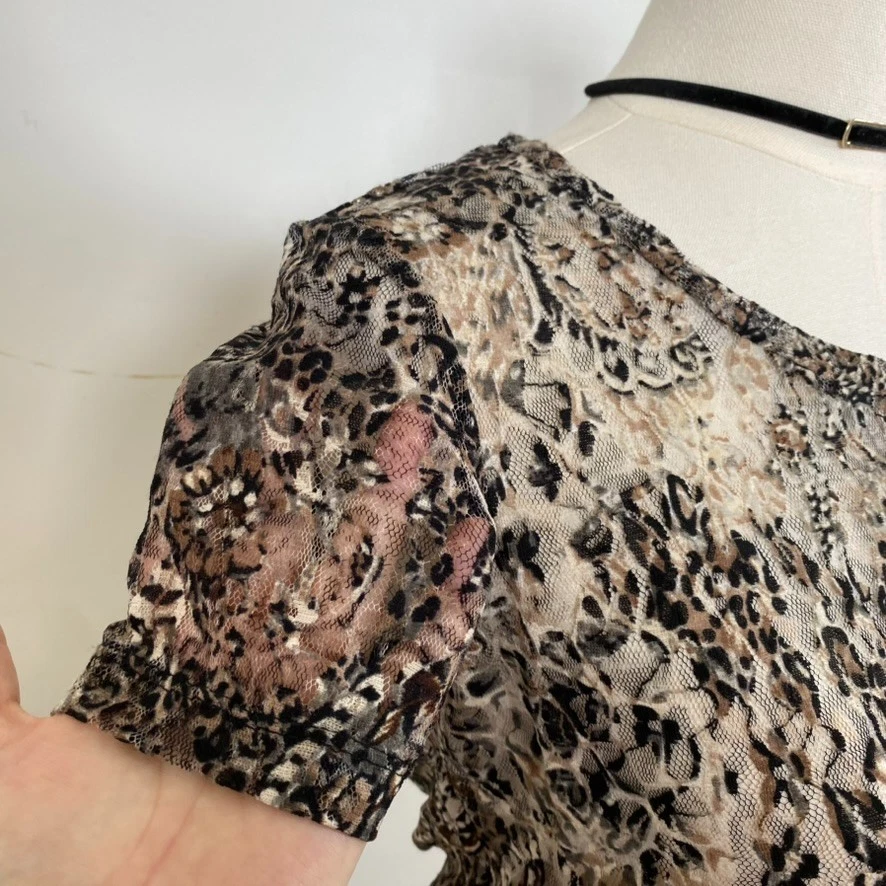 Vintage BKE Womens Y2K Mesh Top Size L Sheer Animal Print Grunge Gothic Edgy - Image 3 of 4